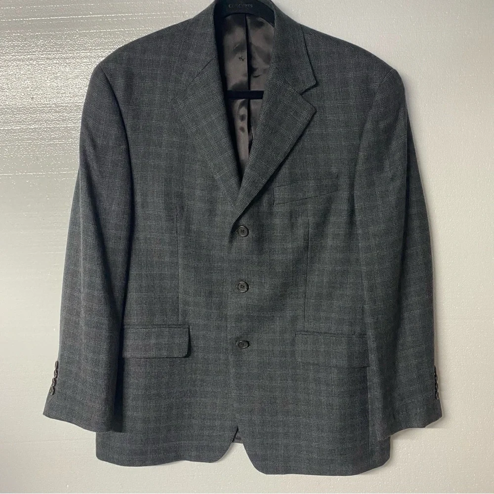 Ralph Ralph Lauren Blazer 40S Dark Gray Plaid 100% Wool 2 Button Sports Coat